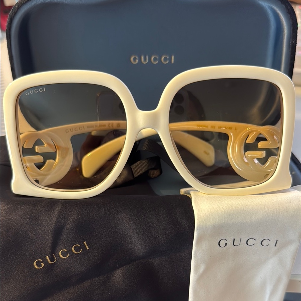 Gucci Cream Oversized Square Sunglasses